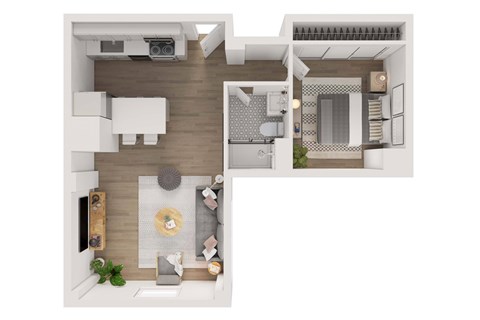 Floor plan for 1 bed, 1 bath, 563 sqft